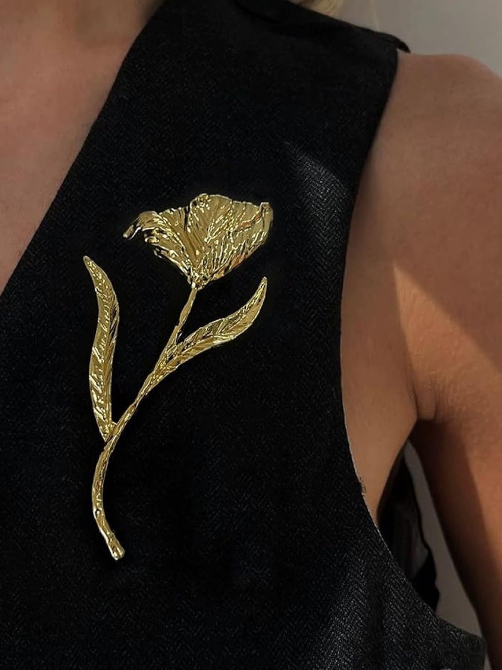 Gold Floral Stem Brooch